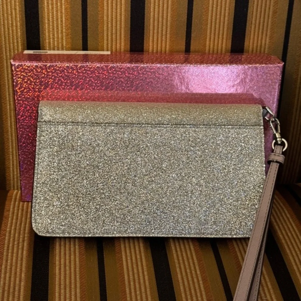 Kate spade glitter multi functional wallet /wrislet light metallic silver
